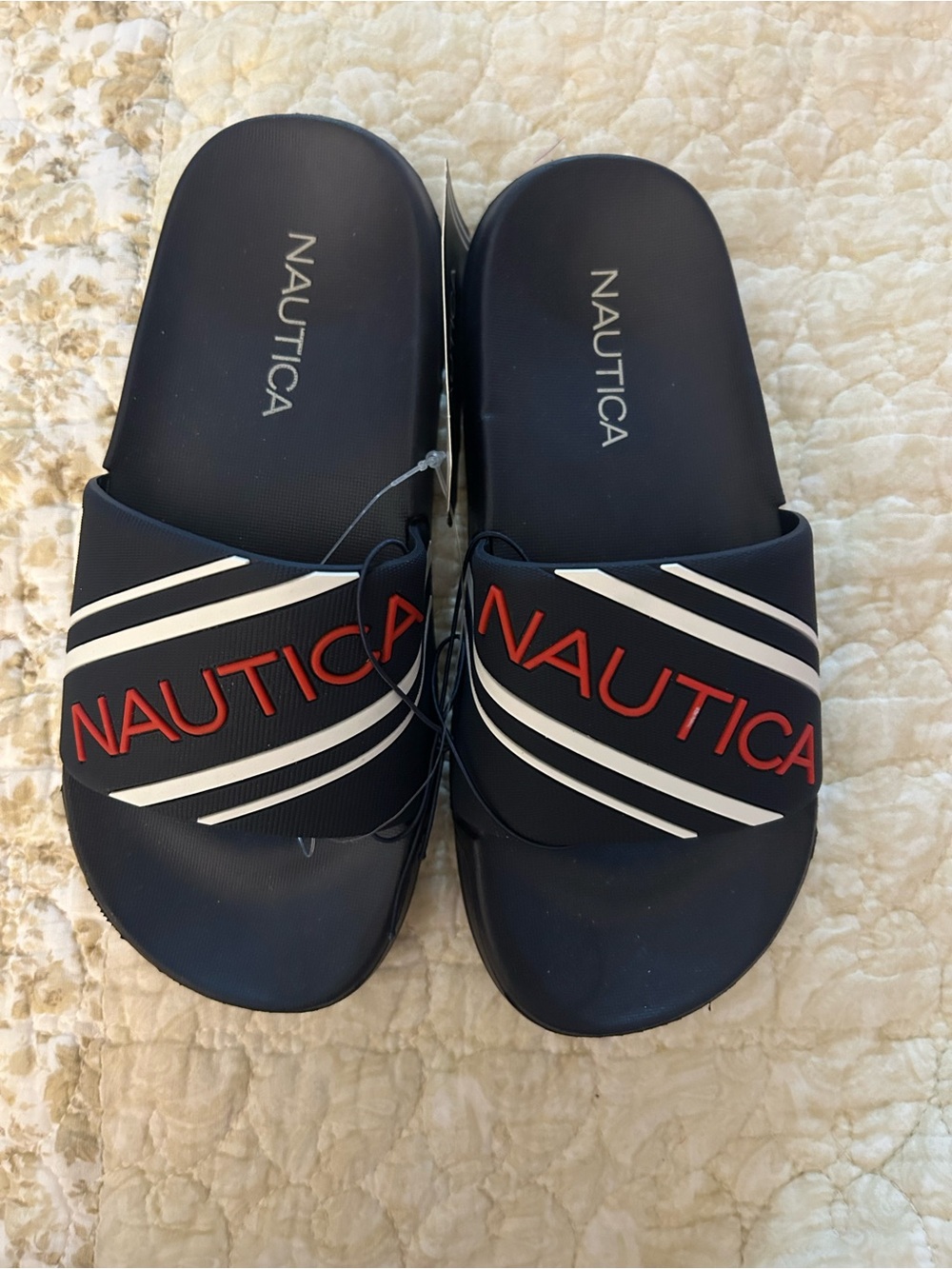 Nautica Peacoat Slide Sandals with Red and White Accents